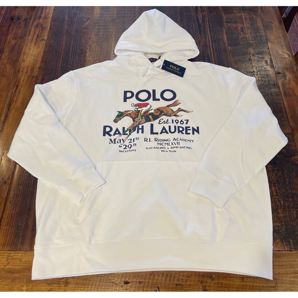 NWT Polo Ralph Lauren WHITE EQUESTRIAN RIDING ACADEMY Graphic Hoodie size 3XB